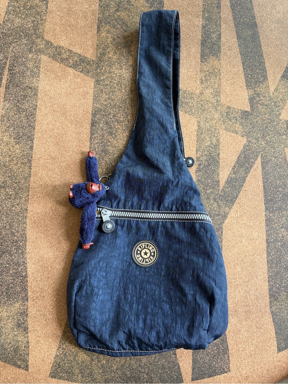 Kipling Vintage Crinkle Nylon Sling Crossbody Bag with Monkey Charm